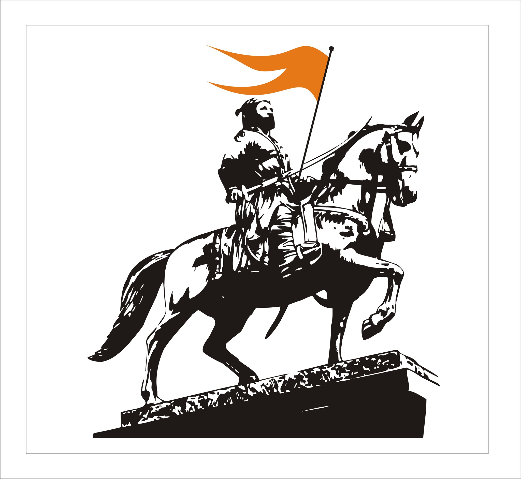 Picture of Chhatrapati Shivaji Maharaj on Horse with Bhagwa Flag Radium Sticker - 9x9 inch